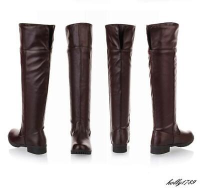 Womens Mens Casual Boots Round toe Chunky Heel Knee High Stretch Riding Boots