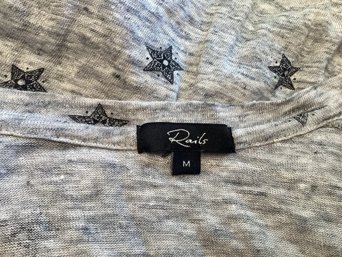Rails The Sami Top Size Medium Gray Black Rivet Star Linen Blend Long Sleeve - Picture 4 of 9