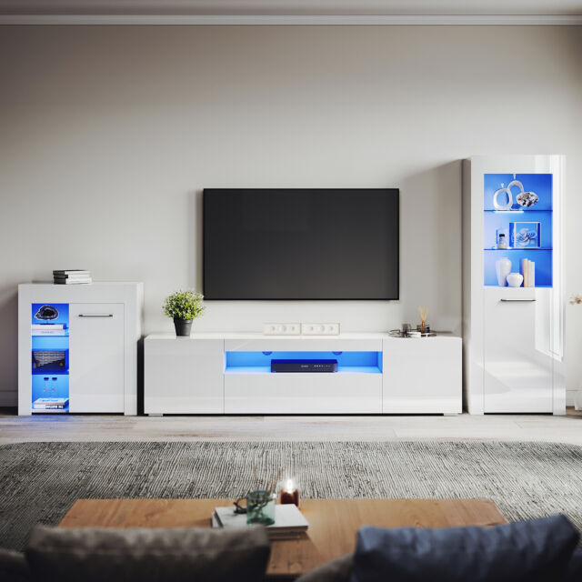 Living Room Set High Gloss LED Display Cupboard TV Unit Stand Cabinet Cupboard Living Room Set High Gloss LED Display Cupboard TV Unit Stand Cabinet Cupboard