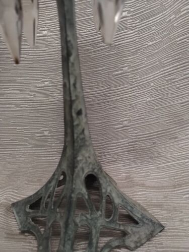 Art Nouveau Antique Aged , Pair Candlesticks With Hanging Beads 10" - Picture 6 of 16