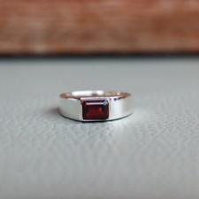 Natural Red Garnet Signet Ring 925 Sterling Silver Gemstone Jewelry Gift For Him