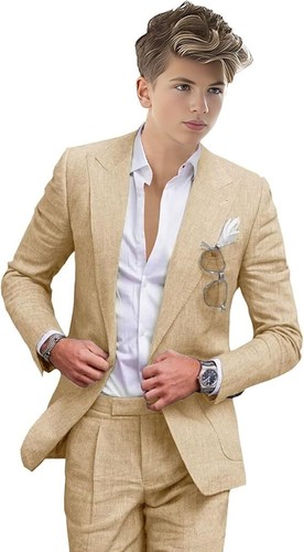 Summer linen Boys' Suits Prom Dress Suits for Teen Boys Slim Fit Blazer - Picture 6 of 32