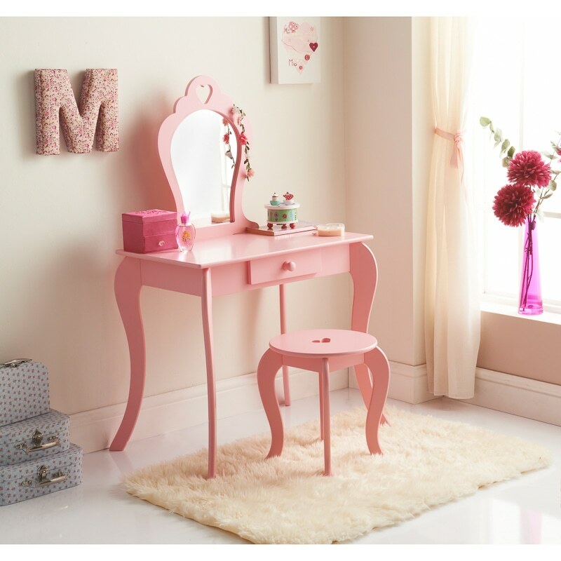 Amelia Vanity Set With Stool Mirror Girls Dressing Room Decor Pink