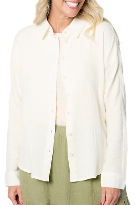 Studio Park x Amy Stran Cotton Gauze Button Front Shirt Ivory