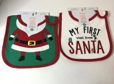 Carter's 2 pack Christmas/Santa Claus Teething Bibs Water Resistant NWT