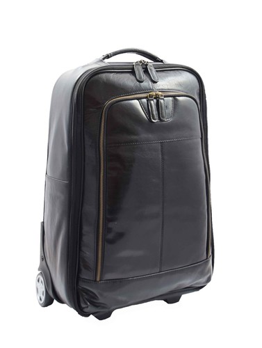 Genuine Black Leather Luggage Wheeled Cabin Size Suitcase Travel Bag Trolley NEW - Picture 6 of 8