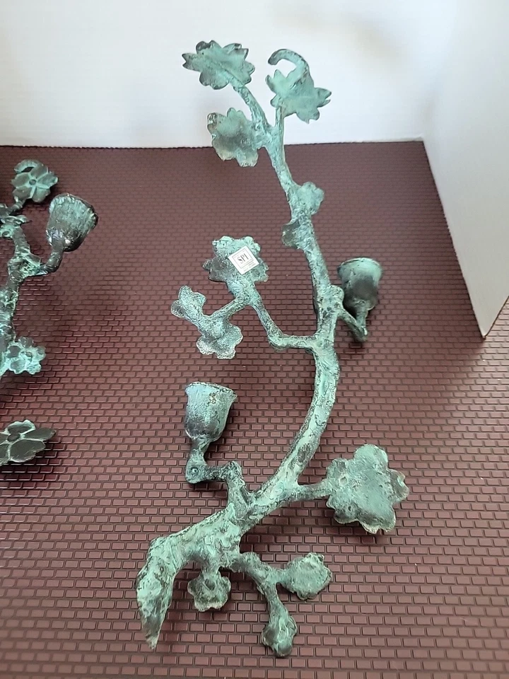 Par de apliques de pared vintage pátina natural verde bronce 2 velas San Pacific Intl Foto 4 de 4