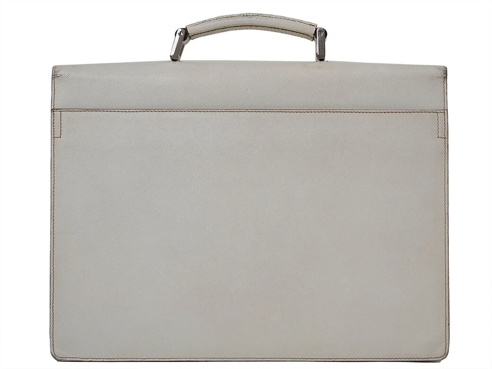 Auténtico bolso de negocios Prada Saffiano blanco V215 maletín de cuero para hombre blanco reutilización Foto 3 de 4