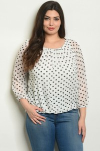 plus size black and white polka dot blouse