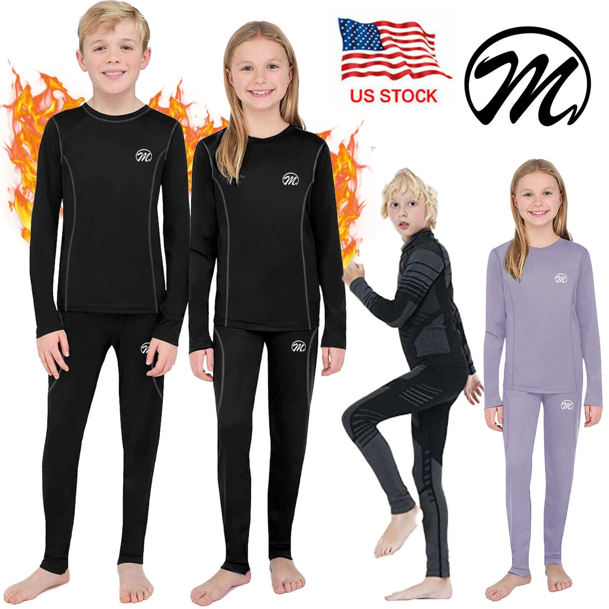 Children Kids Thermal Underwear Set Sports Long Johns Compression Base Layer