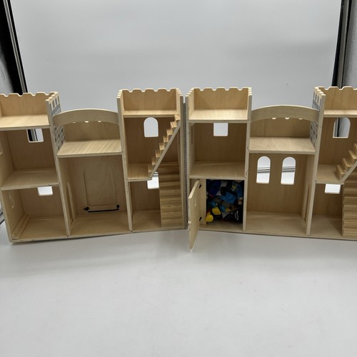 Melissa & Doug Fold and Go Wooden Castle Dollhouse Gray With 9 Figurines - Picture 4 of 6