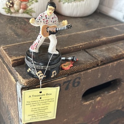 PHB ''THE KING'' Elvis Presley & Guitar Porcelain box original tag & trinkets