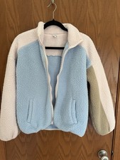 Old Navy Girls XL 14-16 Color-Block Sherpa Zip Jacket Oversized Fleece Blue Pink