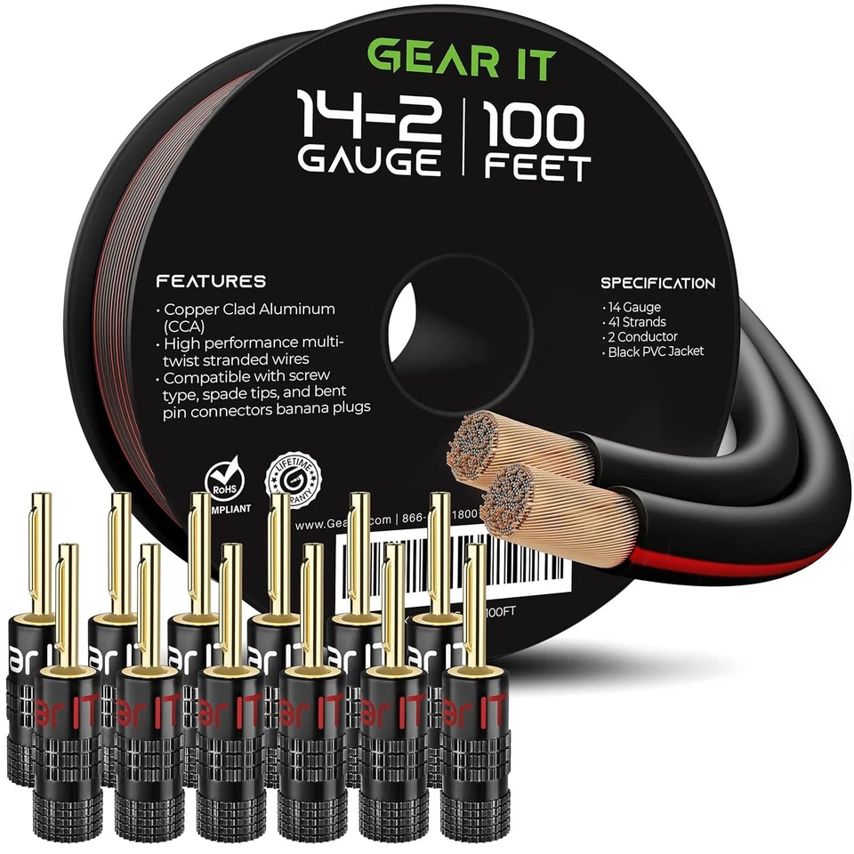 Pro 14 Gauge Speaker Wire 100ft, Banana Plugs - Black - Image 3 of 4