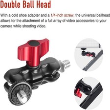 Double Ball Head Adapter Camera Clamp Stable Easy Installation 1/4" Screw Thread