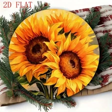1pc 2D 2D Flat,1pc Vivid Sunflower Field Metal Wall Art- Vintage Round Aluminum