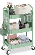 3 Tier Rolling Cart Green with DIY Pegboards Wheels and Handles