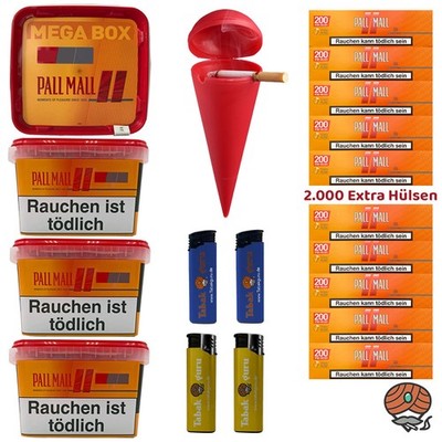 Pall Mall Allround Red Mega Box 4x 145g Tabak, Xtra Hülsen, Strandascher +++
