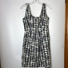 Ann Taylor Womens Black White Abstract Print Sleeveless Fit & Flare Dress Size 4