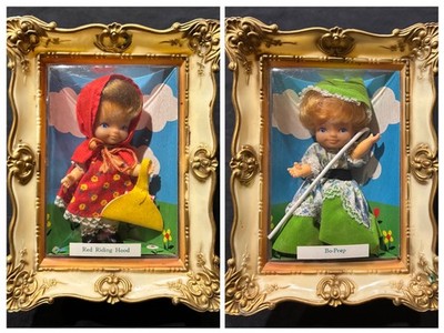 Vintage Arnold Kutter Storybook Red Riding Hood and Bo Peep Dolls in Frame