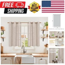Short Linen Curtains 40 Inch Length for Kitchen Windows - Semi Sheer Drapes L...