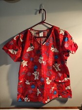 Frosty the Snowman Christmas Medium Scrub Top Red Medical Vet Winter Snowflakes