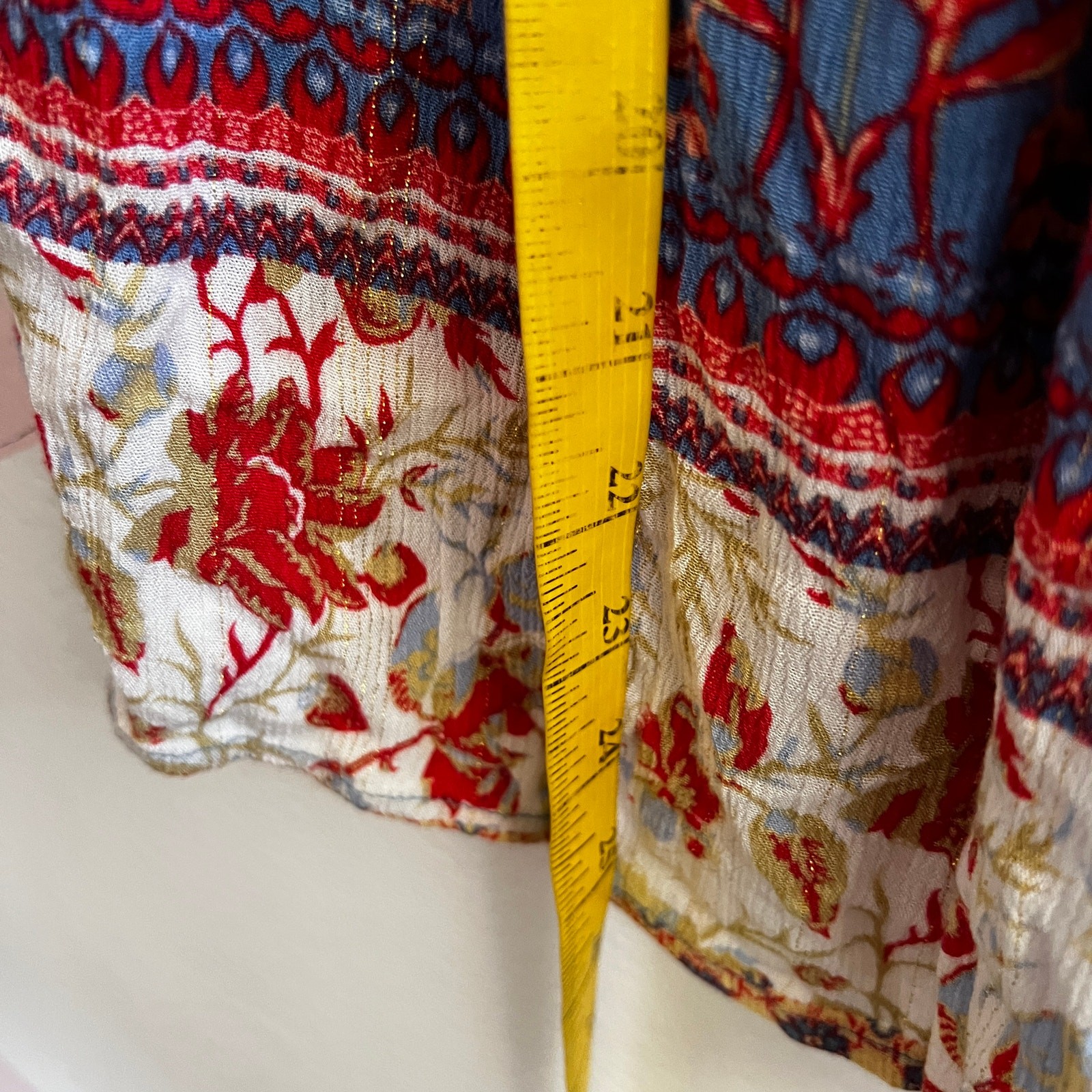 One World Peasant Top Sz Medium Patchwork Boho Hi… - image 5