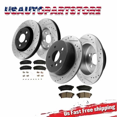 Front Rear Drilled Slotted Brake Rotor Pad For Toyota Highlander 2015-2016