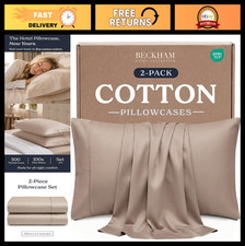 Queen Size Pillowcases Set of 2 - Cool Touch Cotton Sateen, 500TC, Silky Soft, S