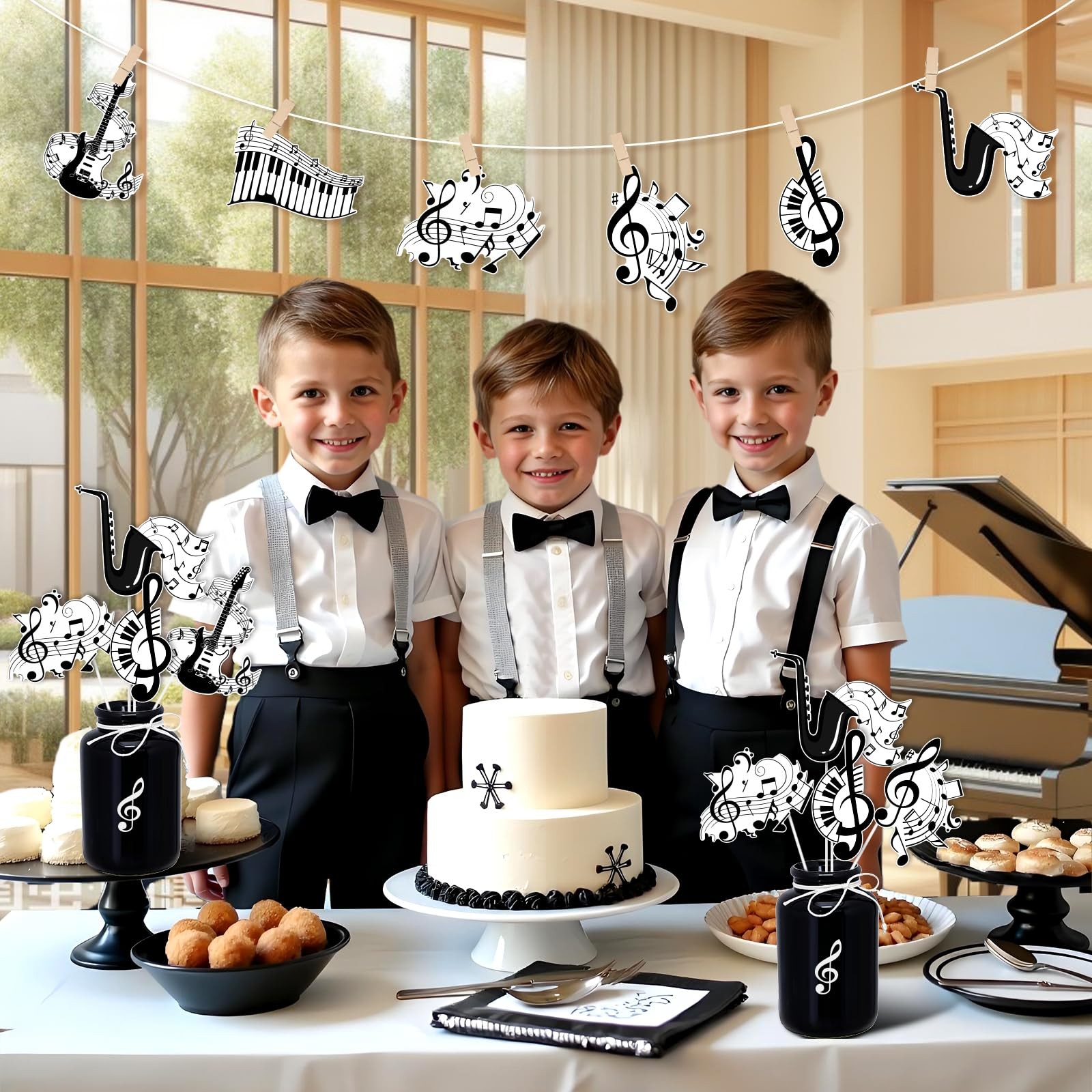 Music Notes Theme Table Decorations Black 24Pcs Music Notes Party Centerpiece...