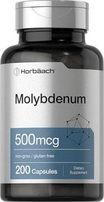 Horbaach Molybdenum Supplement | 500mcg | 200 Capsules | Amino Acid Chelate |