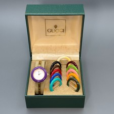 [Near MINT] Gucci Change Bezel 12 Colors Dial Watch Box White / Gold