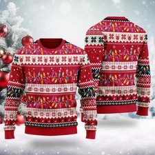 Red Christmas Lights Pattern Sweater Unisex Holiday Festive Ugly Xmas Jumper