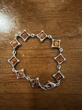 Vintage Sterling Silver Amber Tennis Bracelet 7in