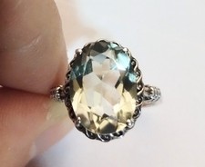 Oval Shaped Green Facetted Amethyst Ring Size 7 Sterling Silver