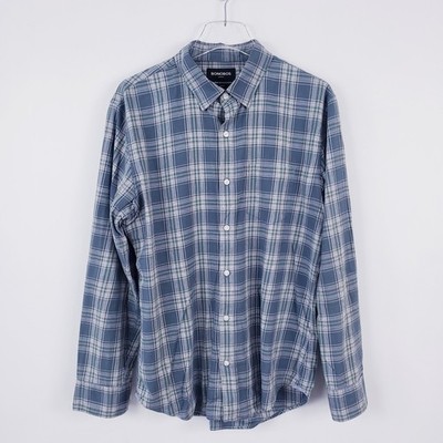 Bonobos Everyday Lightweight Flannel Shirt Blue Plaid Stretch Slim Fit Large