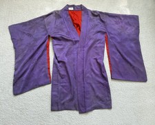 Vintage Japanese historical purple 100 silk Haori kimono OS damask floral chic