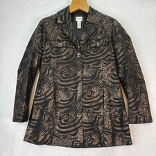 Chicos Black/Gold Textured Linen Blend Animal Print Blazer Jacket Size 1 M 