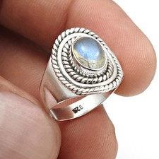Oval Labradorite Stone Bezel Cocktail Ring Jewelry Size 6 Solid Sterling Silver