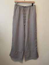 Zara Women Linen Elastic Drawstring Waist Wide Leg Pants Taupe Sz L Resortwear