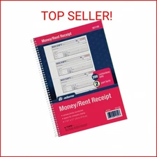 Adams Money and Rent Receipt Book, 2-Part Carbonless, 7-5/8" x 11", Spiral Bound