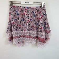 Anthropologie Fairy Mini Skirt M Pink Floral Tiered Ruffle Lace Cottage Coquette