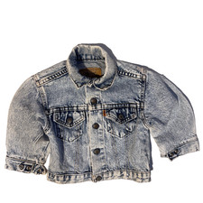 Vintage Levis Kids Denim Trucker Jacket Sz 4 Acid Wash 90s Orange Tab USA