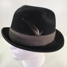 Vintage The Gun Club 1100 By Stetson Black Royal Deluxe Fedora Hat Black Feather