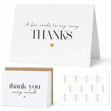 Thank You Cards with Envelopes Bulk Pack of 40 - Gold Foil Classic Fonts