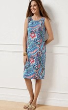 Talbots Women’s Blue Effortless Jersey Shift Dress Paisley Botanical Sz XLP $139
