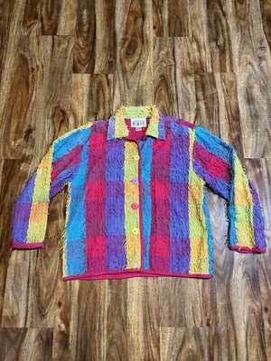 VTG 90 s KEREN HART SHAGGY THREAD COLORBLOCK  JACKET MEDIUM