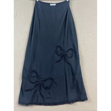 Black Satin Bow Slip Skirt Size Small Lace Whimsigoth Fairycore Coquette Y2K
