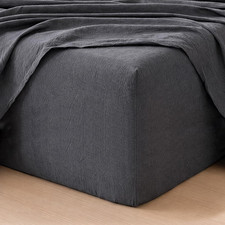 Fitted Bottom Sheet Only 100 Washed Cotton Linen like Textured Breathable Durab