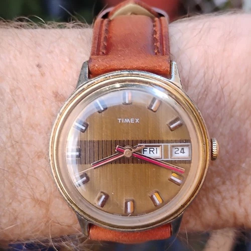 1970s Timex Mercury Day/Date, Brown Barcode Dial